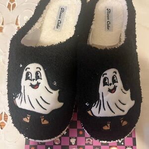 Moon Cake Women's Ghost Memory Foam Slippers - Black and White Size S 5-6 NWT